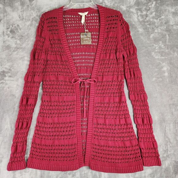 Matilda Jane Cardigan Womens M Red Stitch In Time Open Knit Tie Front Boho NEW - Picture 2 of 11